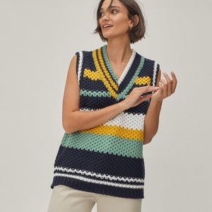 Nasty Gal Navy Striped Knitted Sweater Vest Size M